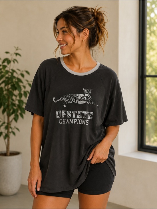 aerie Tops - aerie Black Graphic 'Upstate Champions' Distressed Tee with Gray Trim